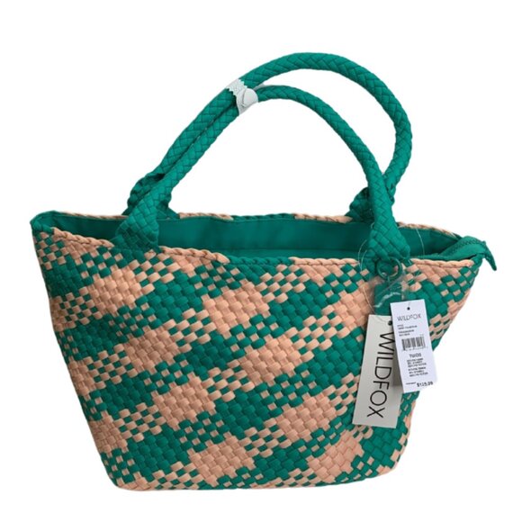 WILDFOX Large Woven Double Handle Tote Bag Green/Peach NWT $125 - Picture 3 of 6